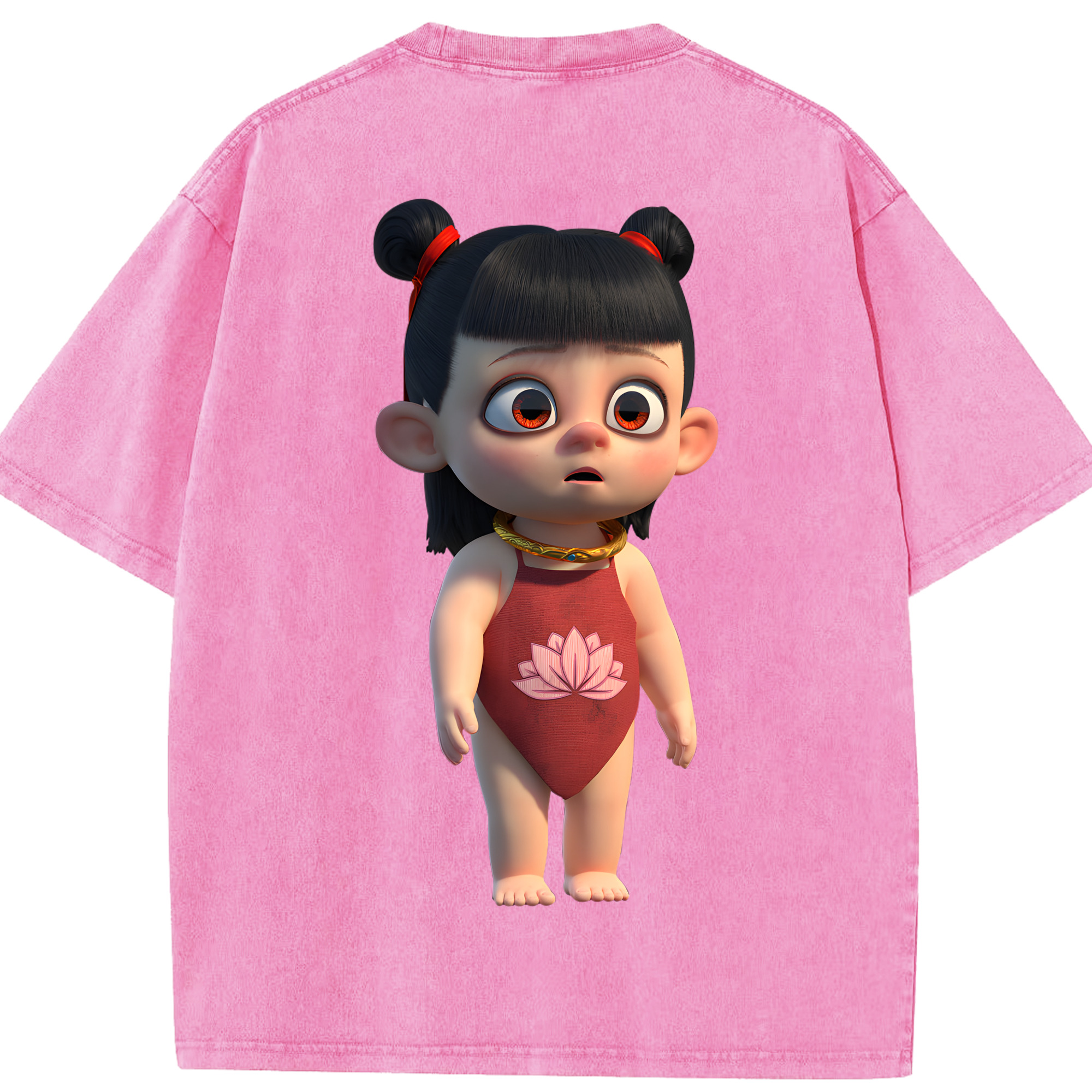 （画像用） Ne Zha 2 ナタ 魔童の大暴れ 綿100% ヴィンテージ風 半袖Tシャツ（背面プリント）